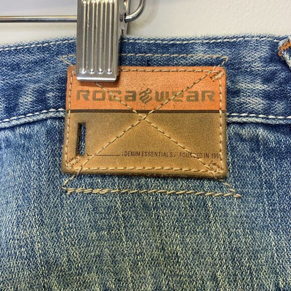 Vtg Rocawear Mens Jeans Blue Baggy Wide Leg Embroidered Patches Y2K‎ 38 x3 3.5 - Picture 8 of 13